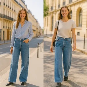 Très joli jeans bien large pour femme, tendance hiver 2025
