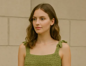 Elle porte un joli haut au crochet !