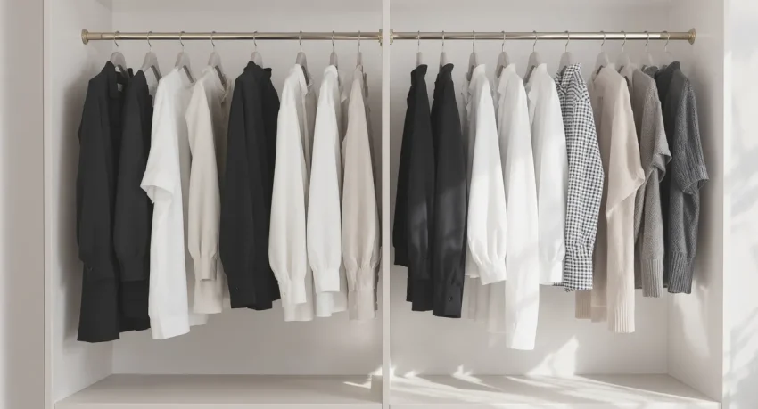 Garde-robe minimaliste élégante avec vêtements chic et sophistiqués