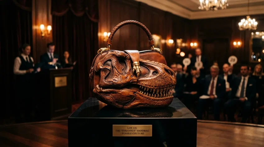 Sac à main sculptural en forme de tête de dinosaure T-Rex doré