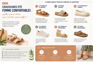 Chaussures été femme confortables : quelles paires choisir pour marcher sans souffrir ? 3 Sélection de chaussures d’été confortables pour femme avec sandales, mules, espadrilles et baskets
