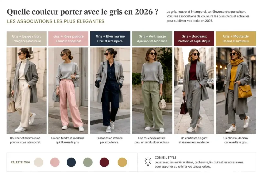 ssociations de couleurs élégantes à porter avec le gris en 2026