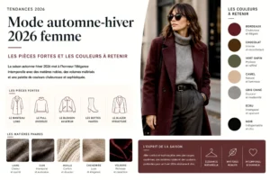 Mode automne-hiver 2026 femme : les pièces fortes et les couleurs à retenir 3 Sélection des pièces fortes et couleurs tendance de la mode femme automne-hiver 2026