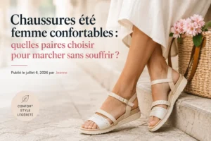 Chaussures été femme confortables : quelles paires choisir pour marcher sans souffrir ? 2 Femme portant des sandales confortables et légères pour marcher en été