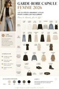 Superbe Garde-robe capsule femme 2026 avec 25 vêtements, chaussures et accessoires essentiels